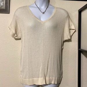 Torrid Cream Stripe S/S V-Neck Pullover Sweater